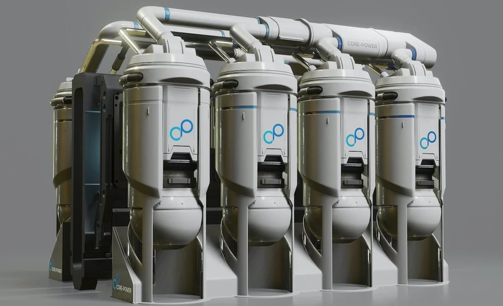 A color diagram shows the inner components of a molten-salt nuclear reactor, as well as a configuration that might in the future be used to power a cargo ship.